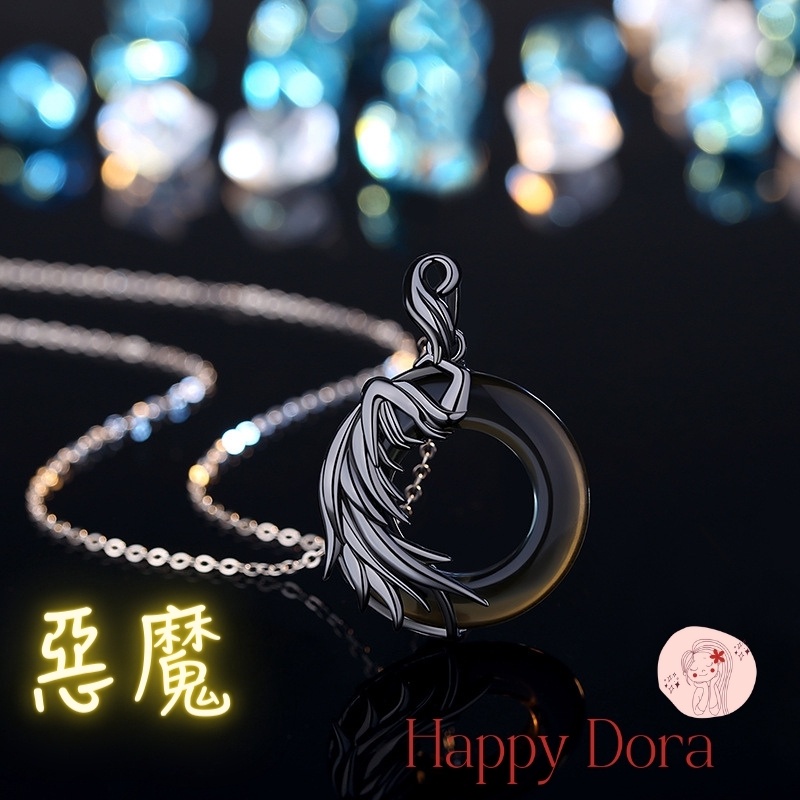 【台灣出貨免運】純銀項鍊 925 天使與惡魔 對鍊 情侶對鍊 項鍊 銀鍊 項鍊男 項鍊女 黑曜石 月光石 定情-細節圖2