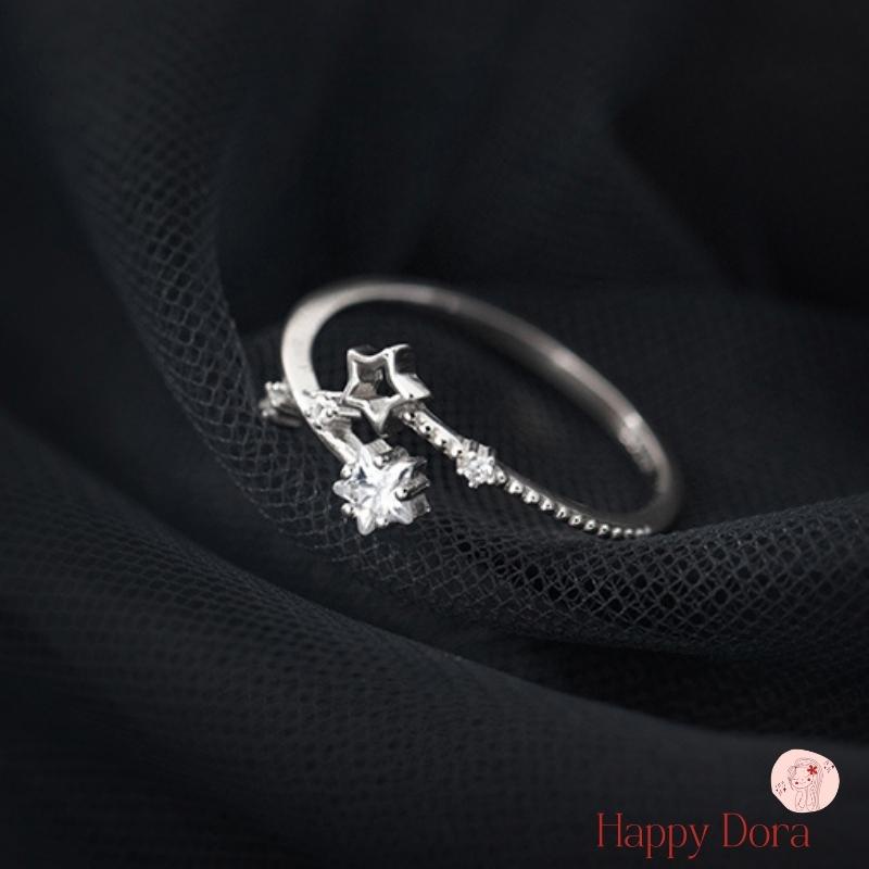 【台灣出貨免運】純銀戒指 925 鑲鑽 星星  戒指 銀戒 戒指女  關節戒 INS 風 日系 玫瑰金 白K金 黃k金-細節圖3