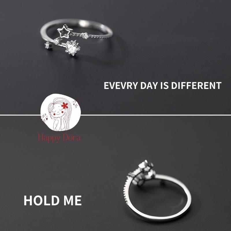 【台灣出貨免運】純銀戒指 925 鑲鑽 星星  戒指 銀戒 戒指女  關節戒 INS 風 日系 玫瑰金 白K金 黃k金-細節圖4