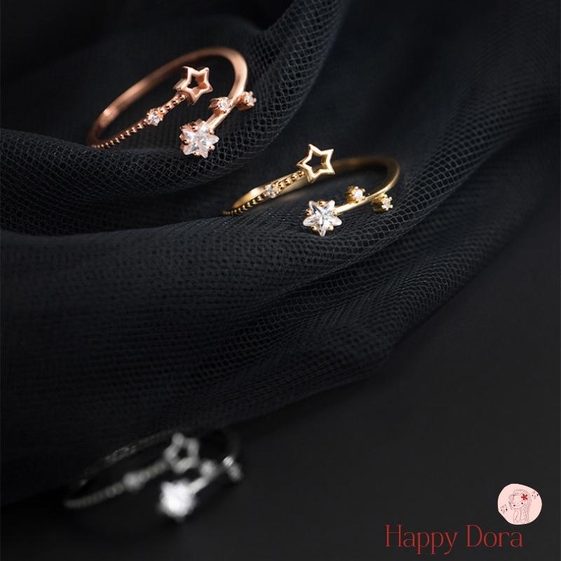 【台灣出貨免運】純銀戒指 925 鑲鑽 星星  戒指 銀戒 戒指女  關節戒 INS 風 日系 玫瑰金 白K金 黃k金-細節圖5