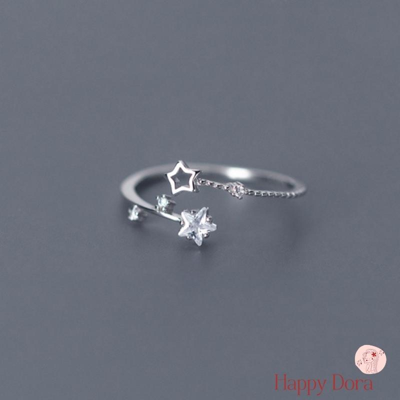 【台灣出貨免運】純銀戒指 925 鑲鑽 星星  戒指 銀戒 戒指女  關節戒 INS 風 日系 玫瑰金 白K金 黃k金-細節圖6