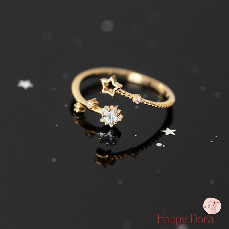 【台灣出貨免運】純銀戒指 925 鑲鑽 星星  戒指 銀戒 戒指女  關節戒 INS 風 日系 玫瑰金 白K金 黃k金-細節圖7