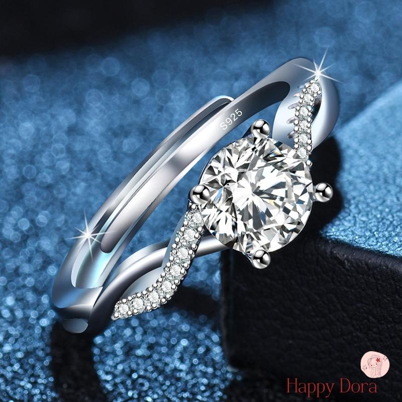 【台灣出貨免運】戒指 合金戒指 四爪 裸鑽鑽石 結婚戒 韓版 日版 開口戒 自行調節 無名指 中指戒 交換禮物 求婚戒-細節圖4