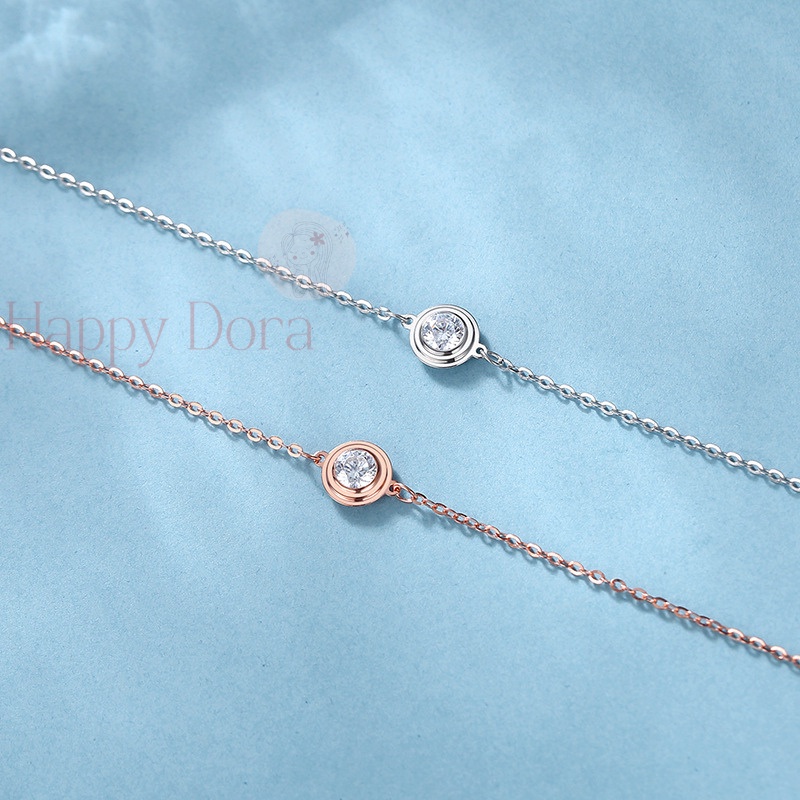 【台灣出貨免運】純銀手鍊 925 單鑽 手鍊 手鍊女 銀手鍊 鑽石手鍊 鋯石 包鑲 INS 風 韓版 日系-細節圖3