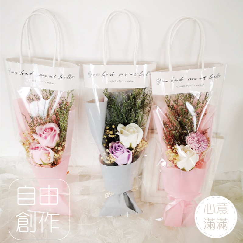 (warmday-現貨快出) 花束透明提袋 字母透明手提袋 禮品袋 包裝袋 禮物 禮品包裝袋 包裝材料 手提袋-細節圖5