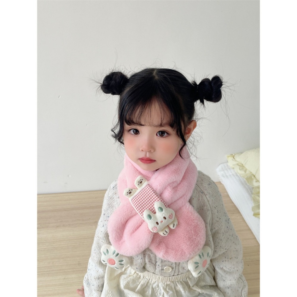 KT媽咪奶粉用品團購-台灣現貨，兒童毛毛保暖圍巾，可愛兔兔造型圍巾，冬天保暖脖圍，兒童圍巾，寒流必備圍巾-規格圖1