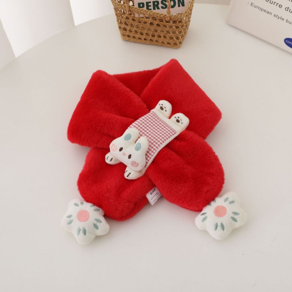 KT媽咪奶粉用品團購-台灣現貨，兒童毛毛保暖圍巾，可愛兔兔造型圍巾，冬天保暖脖圍，兒童圍巾，寒流必備圍巾-規格圖1