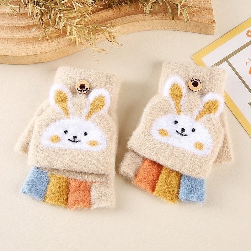 KT媽咪奶粉用品團購-台灣出貨，兒童保暖手套，可愛兔兔五指手套，冬天翻蓋保暖手套，兔兔翻蓋手套，寒流必備手套-規格圖1
