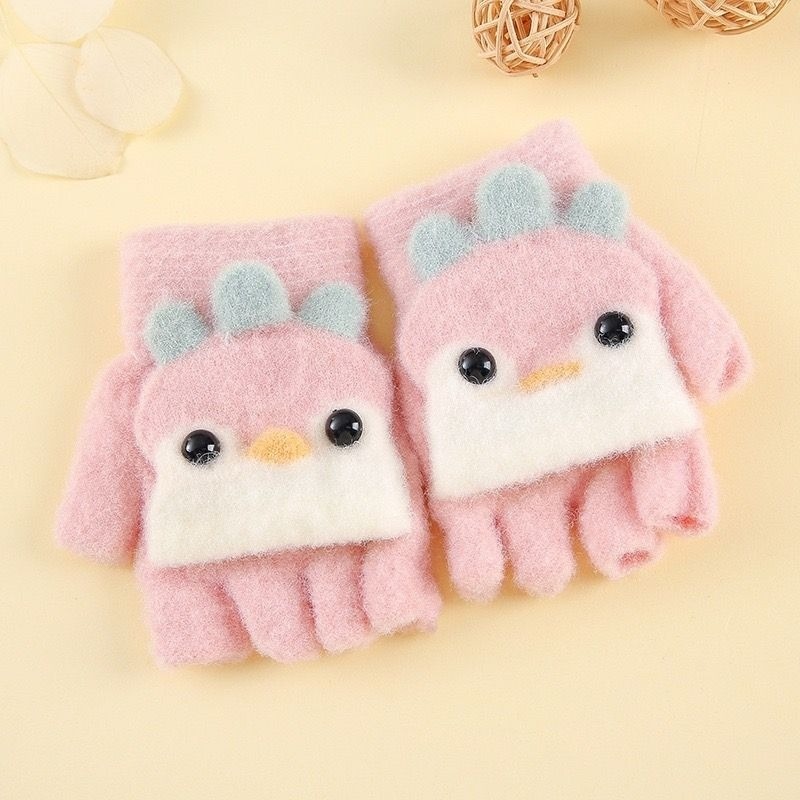 KT媽咪奶粉用品團購-台灣出貨，兒童保暖手套，可愛小雞五指手套，冬天翻蓋保暖手套，小雞翻蓋手套，寒流必備手套-規格圖1