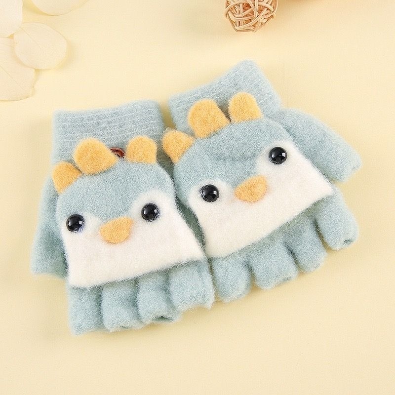 KT媽咪奶粉用品團購-台灣出貨，兒童保暖手套，可愛小雞五指手套，冬天翻蓋保暖手套，小雞翻蓋手套，寒流必備手套-規格圖1
