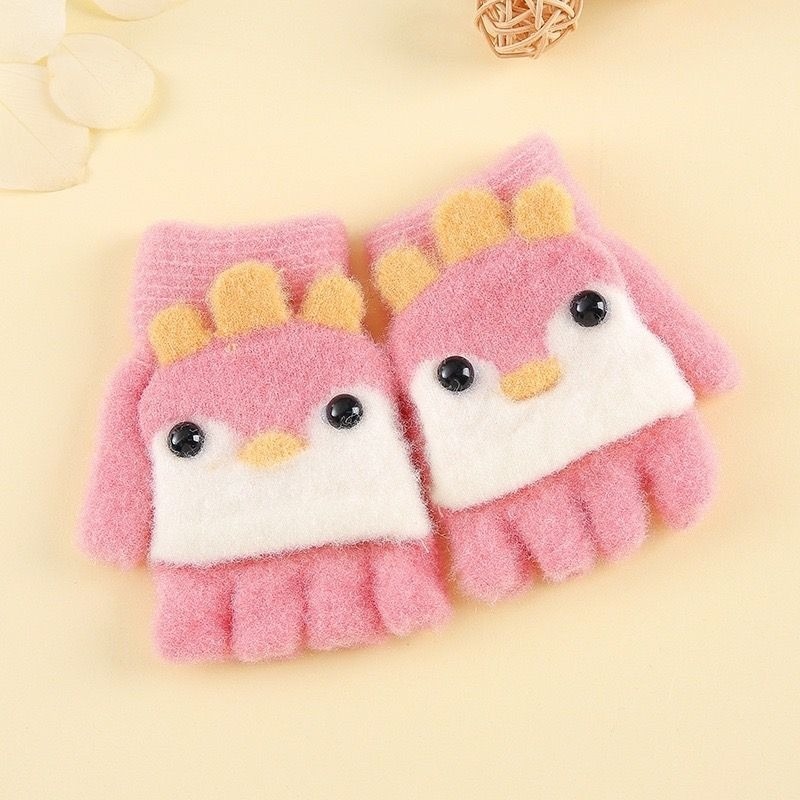 KT媽咪奶粉用品團購-台灣出貨，兒童保暖手套，可愛小雞五指手套，冬天翻蓋保暖手套，小雞翻蓋手套，寒流必備手套-規格圖1