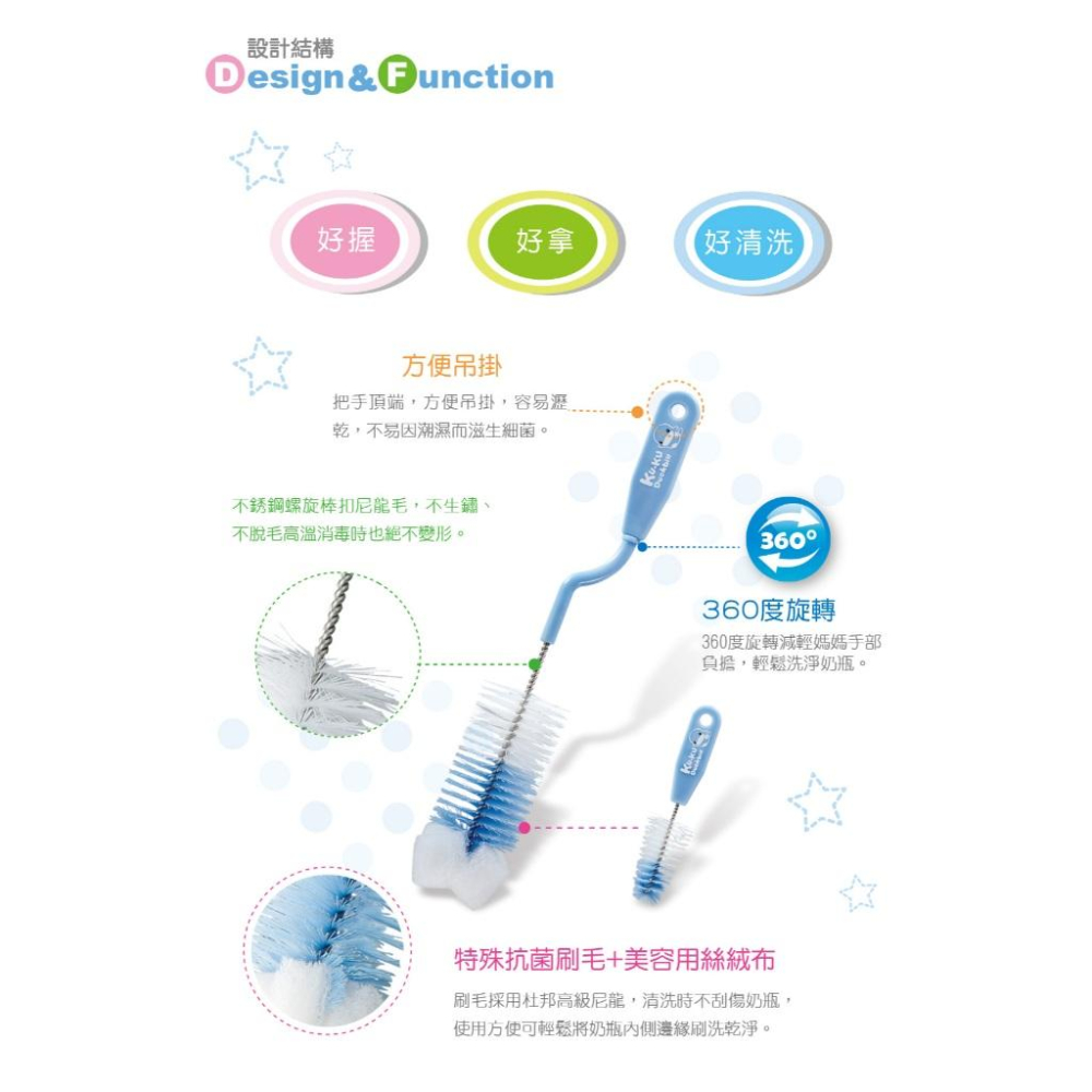 KT媽咪奶粉用品團購-酷咕鴨360度奶瓶刷,酷咕鴨直柄奶瓶刷,酷咕鴨造型式奶瓶刷,KUKU360度海綿奶瓶刷-細節圖2
