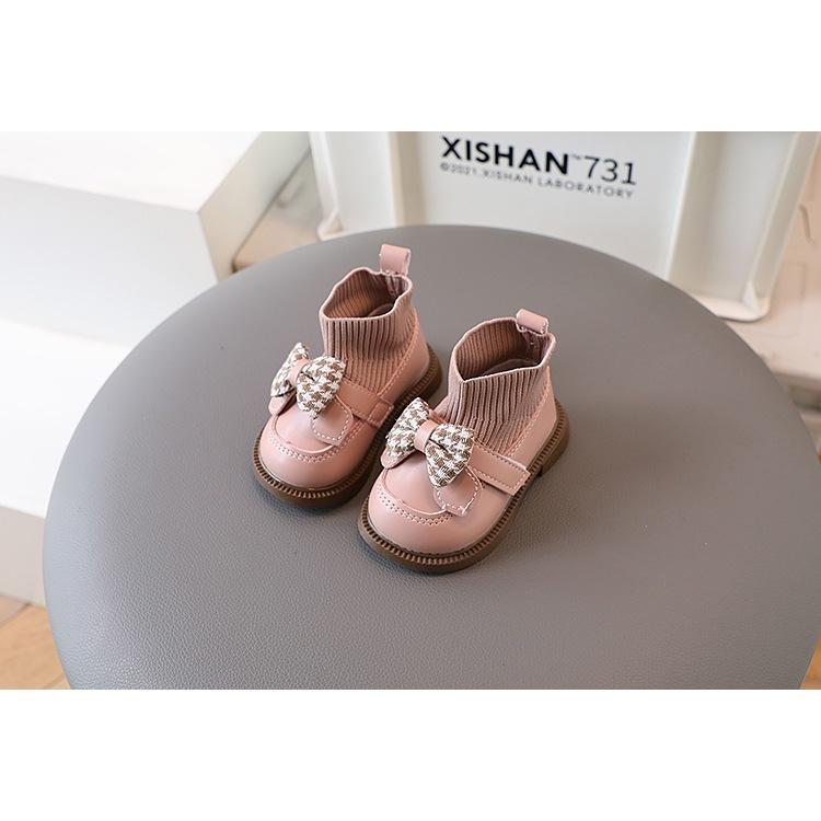 KT媽咪奶粉用品團購-台灣現貨女寶蝴蝶結公主襪靴,小童平底鞋,幼兒小皮鞋,女童公主鞋,女寶學步鞋,女童蝴蝶結甜美平底鞋-細節圖4