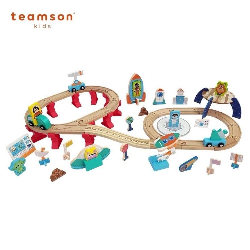 KT媽咪奶粉用品團購-現貨，兒童玩具，Teamson木製圓筒豪華軌道組，Teamson太空世界火車軌道組,木製積木玩具-細節圖2