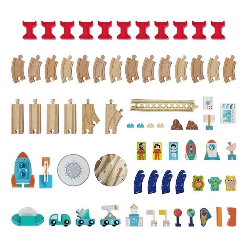 KT媽咪奶粉用品團購-現貨，兒童玩具，Teamson木製圓筒豪華軌道組，Teamson太空世界火車軌道組,木製積木玩具-細節圖3