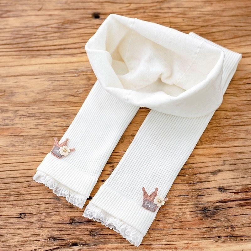 KT媽咪奶粉用品團購-台灣現貨，可刷卡，秋冬新款打底褲，女童薄絨內搭褲，百搭直條紋保暖內搭褲，女童皇冠內搭褲，蕾絲下擺-細節圖2