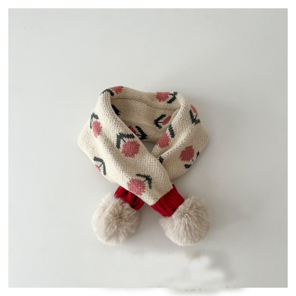 KT媽咪奶粉用品團購-台灣現貨，寶寶保暖圍巾，超萌球球拼色交叉圍巾，冬天保暖脖圍，兒童針織花朵交叉圍巾，寒流必備圍巾-規格圖4