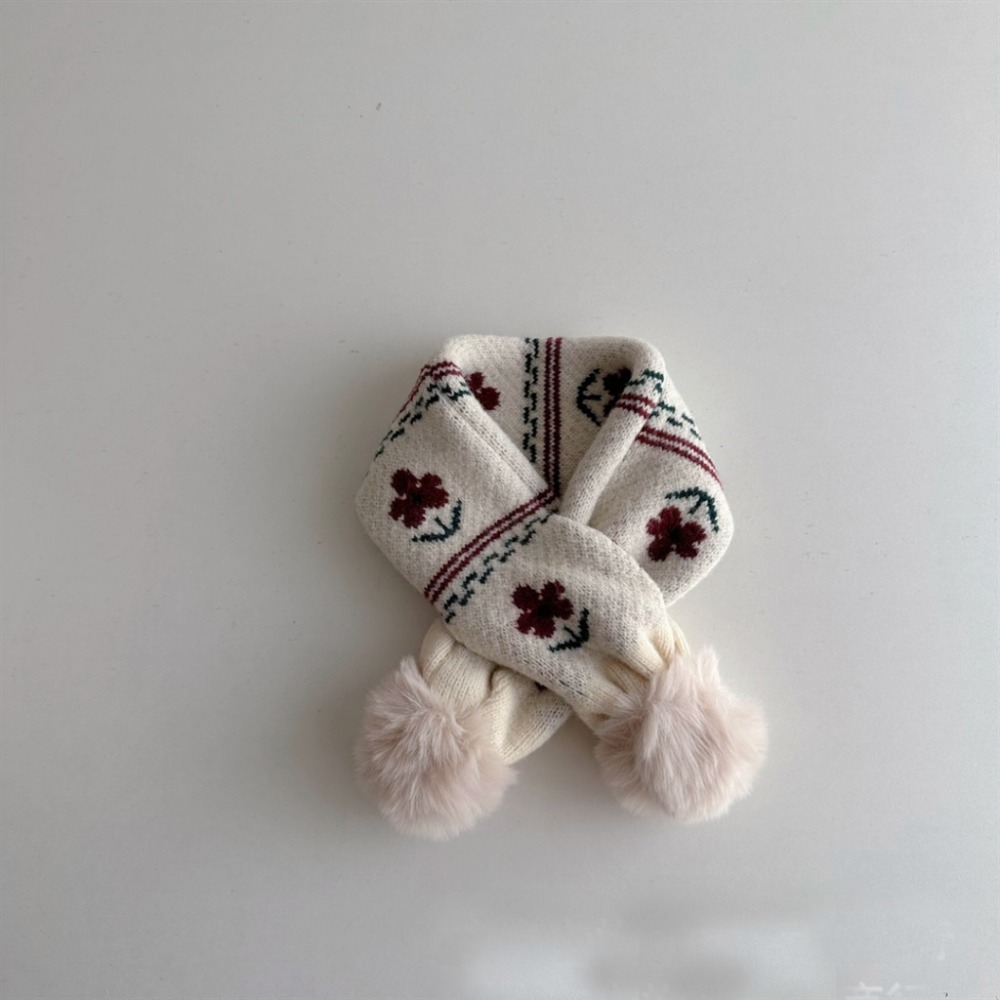 KT媽咪奶粉用品團購-台灣現貨，寶寶保暖圍巾，超萌球球拼色交叉圍巾，冬天保暖脖圍，兒童針織花朵交叉圍巾，寒流必備圍巾-規格圖4