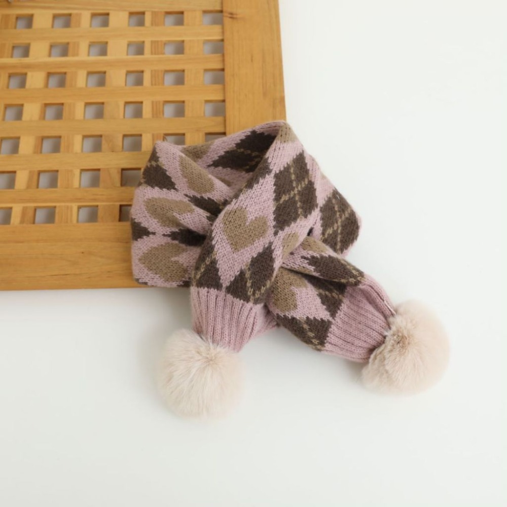 KT媽咪奶粉用品團購-台灣現貨，寶寶保暖圍巾，超萌球球拼色交叉圍巾，冬天保暖脖圍，兒童針織花朵交叉圍巾，寒流必備圍巾-規格圖4