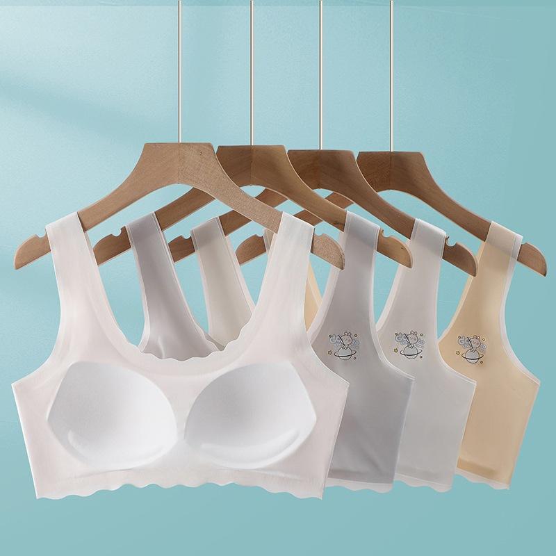 KT媽咪奶粉用品團購-台灣現貨，少女發育期內衣，寬肩帶固定杯內衣，少女冰絲無痕內衣,少女冰絲無痕背心,固定式罩杯-細節圖2