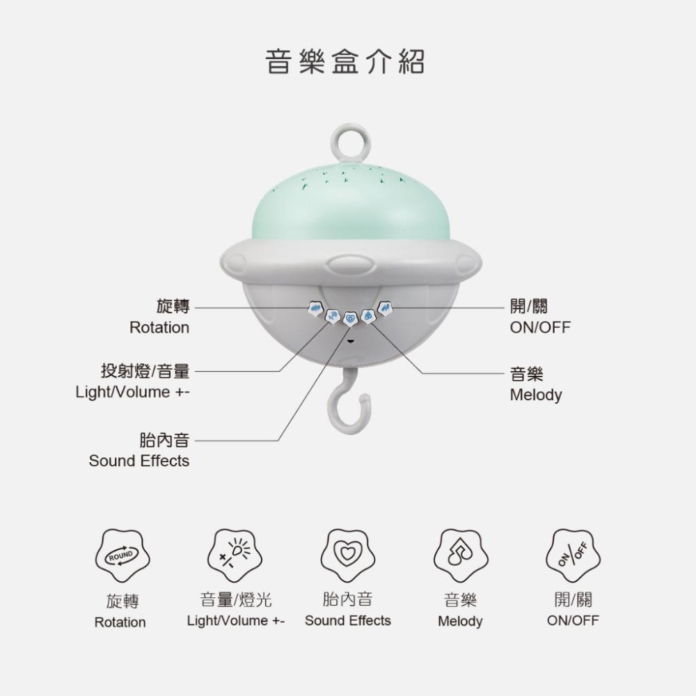 KT媽咪奶粉用品團購-新生兒音樂鈴禮盒,酷咕鴨投射聲光旋轉音樂鈴,KUKU旋轉音樂鈴,胎心音-細節圖4