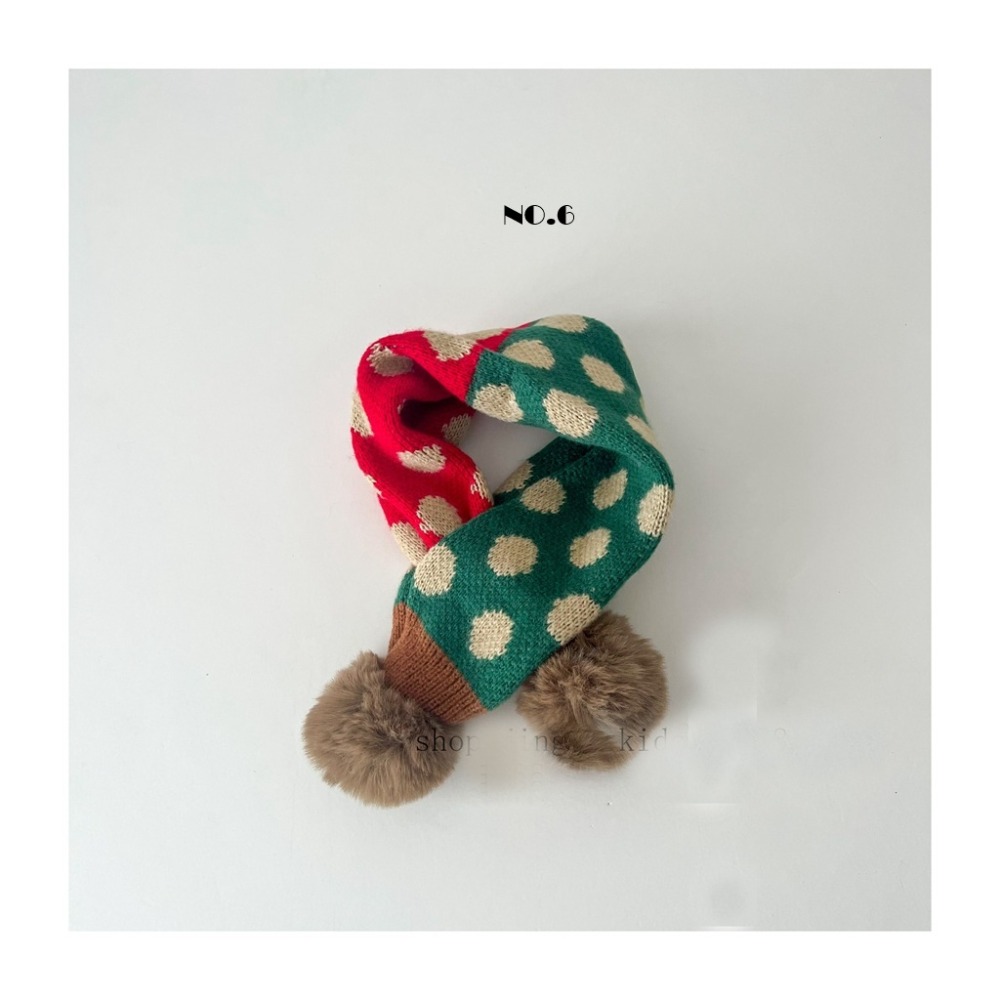 KT媽咪奶粉用品團購-台灣現貨，寶寶保暖圍巾，韓風超萌球球拼色交叉圍巾，冬天保暖脖圍，兒童針織交叉圍巾，寒流必備圍巾-規格圖9