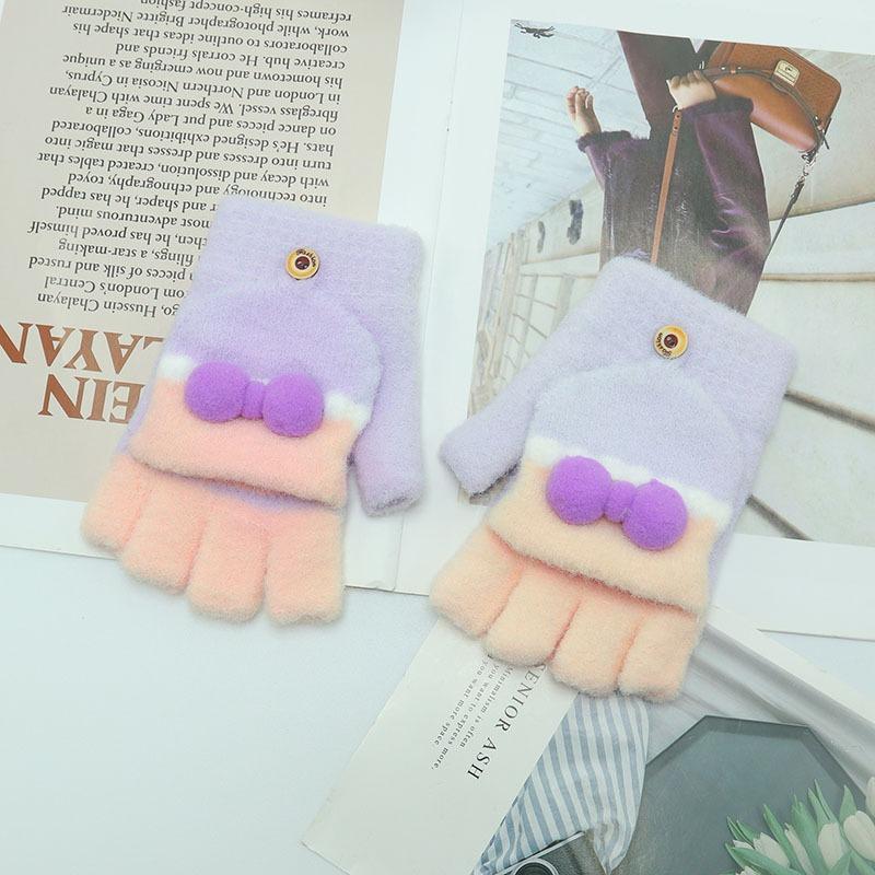 KT媽咪奶粉用品團購-台灣出貨，兒童保暖手套，可愛兔兔五指手套，蝴蝶結手套,冬天翻蓋保暖手套，小雞翻蓋手套，寒流必備手套-細節圖3