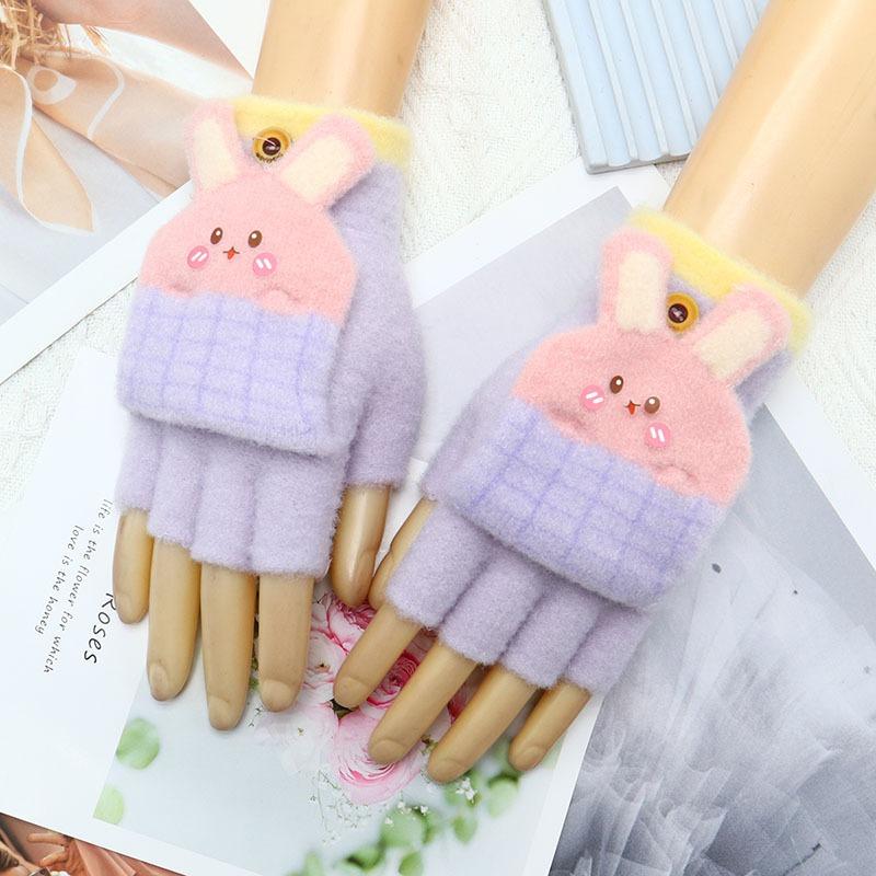 KT媽咪奶粉用品團購-台灣出貨，兒童保暖手套，可愛兔兔五指手套，蝴蝶結手套,冬天翻蓋保暖手套，小雞翻蓋手套，寒流必備手套-細節圖6