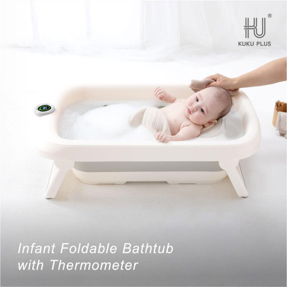 KT媽咪奶粉用品團購-KUKU PLUS豪華型感溫折疊浴盆,新生兒折疊浴盆,寶寶澡盆,KUKU新品浴盆-細節圖2