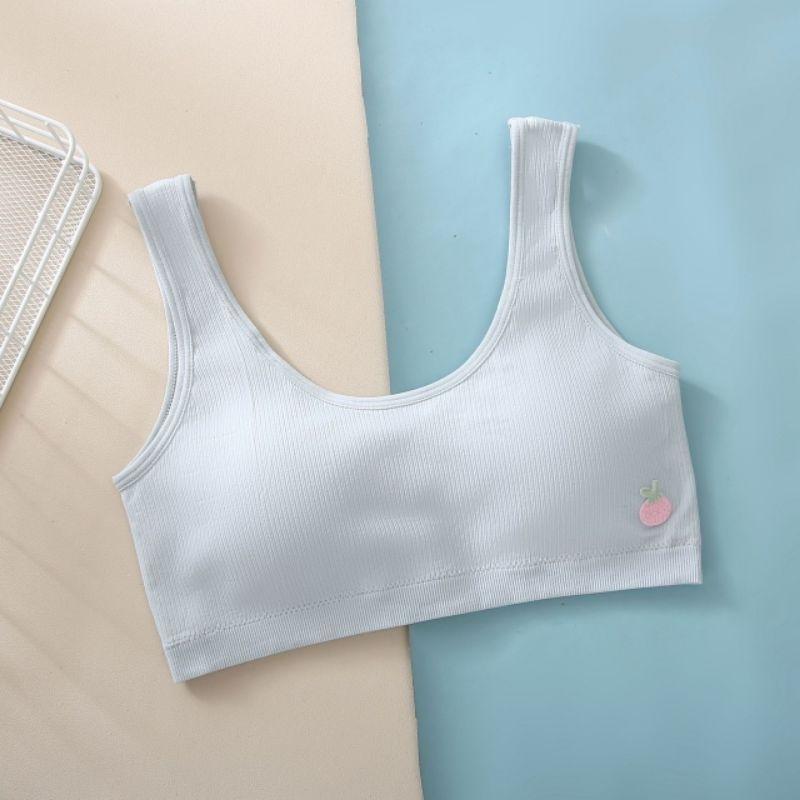 KT媽咪奶粉用品團購-台灣現貨，少女發育期內衣，寬肩帶固定杯內衣，透氣網眼女童內搭背心，女童內衣，無鋼圈，固定杯墊草莓-細節圖3