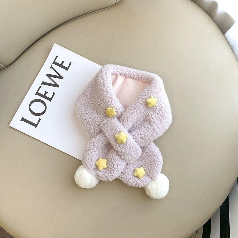 KT媽咪奶粉用品團購-台灣現貨，寶寶保暖圍巾，可愛球星星造型圍巾，冬天保暖脖圍，兒童圍巾，寒流必備圍巾，嬰幼兒毛茸茸圍巾-細節圖2