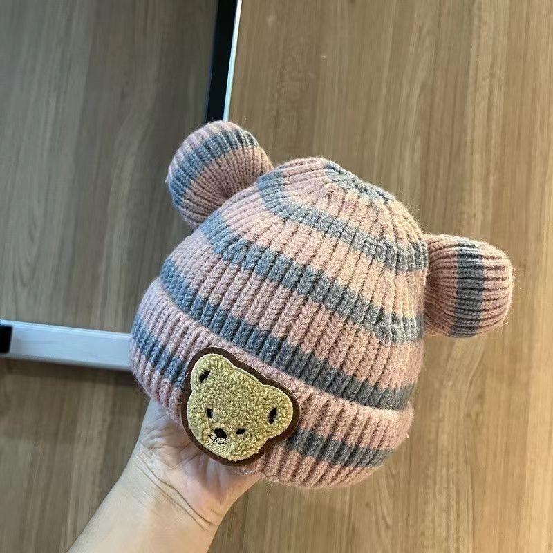 KT媽咪奶粉用品團購-台灣現貨，寶寶保暖毛線帽，寶寶護耳帽，嬰幼兒保暖帽，可愛熊熊毛帽，彩虹條紋護耳帽，寒流必備保暖帽子-細節圖9