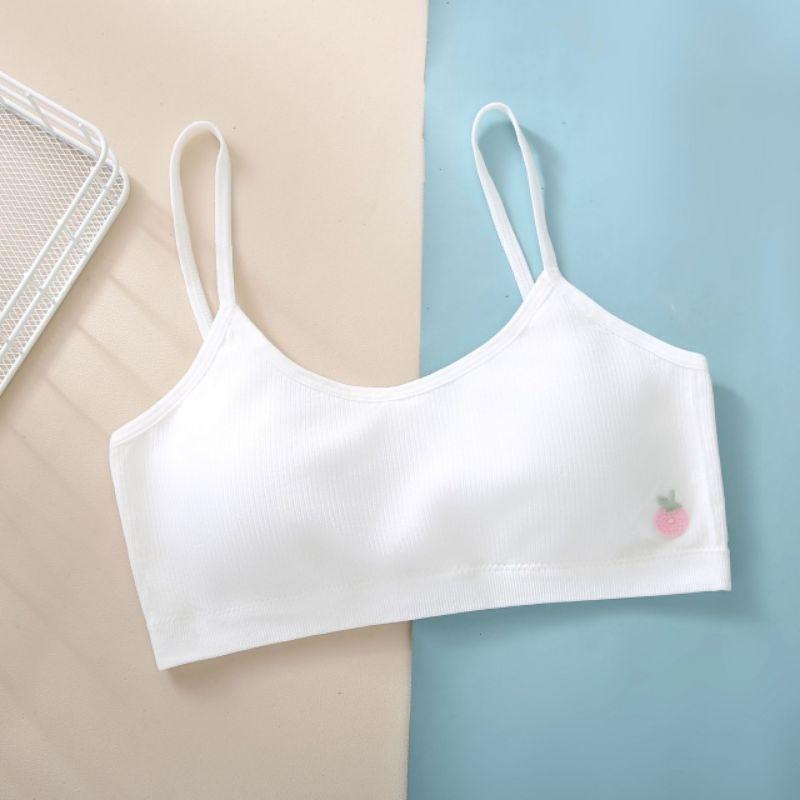 KT媽咪奶粉用品團購-台灣現貨，少女發育期內衣，細肩帶固定杯內衣，透氣網眼細肩帶內衣，女童內衣，無鋼圈，固定杯墊草莓圖案-細節圖2