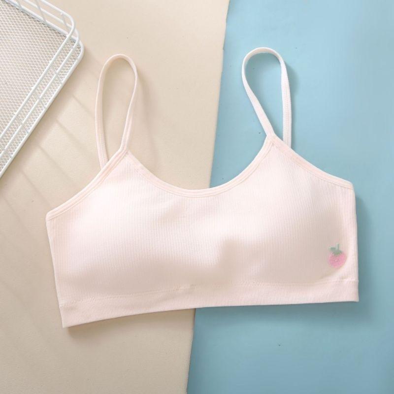 KT媽咪奶粉用品團購-台灣現貨，少女發育期內衣，細肩帶固定杯內衣，透氣網眼細肩帶內衣，女童內衣，無鋼圈，固定杯墊草莓圖案-細節圖3
