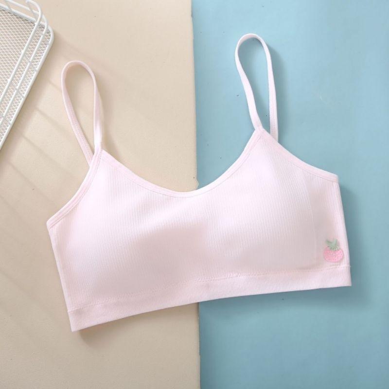 KT媽咪奶粉用品團購-台灣現貨，少女發育期內衣，細肩帶固定杯內衣，透氣網眼細肩帶內衣，女童內衣，無鋼圈，固定杯墊草莓圖案-細節圖4