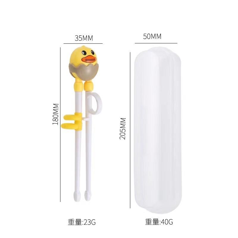 KT媽咪奶粉用品團購-現貨,304不鏽鋼餐具,可愛小鴨學習筷,第一階段訓練筷子,可愛卡通叉匙組,方便攜帶兒童餐具-細節圖6