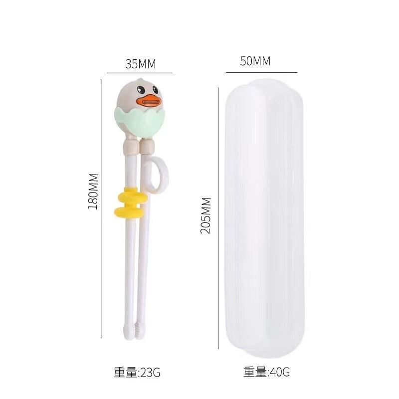 KT媽咪奶粉用品團購-現貨,304不鏽鋼餐具,可愛小鴨學習筷,第一階段訓練筷子,可愛卡通叉匙組,方便攜帶兒童餐具-細節圖7