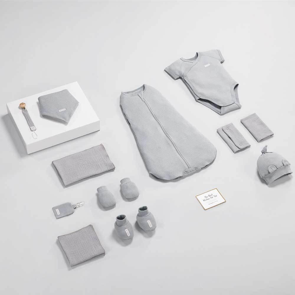 KT媽咪奶粉用品團購-KUKU PLUS竹纖羅紋成長懶人包巾禮盒16件,新生兒送禮首選,KUKU成長包巾禮盒圍兜手套腳套-細節圖2