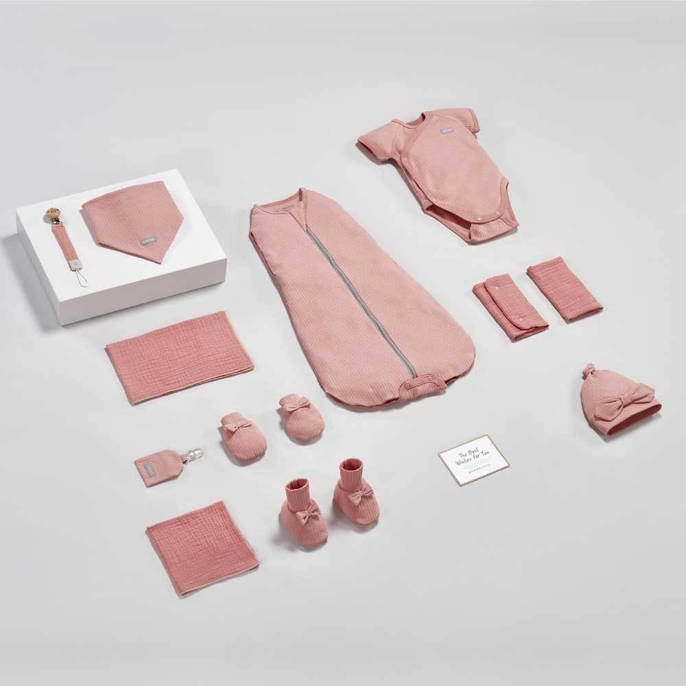 KT媽咪奶粉用品團購-KUKU PLUS竹纖羅紋成長懶人包巾禮盒16件,新生兒送禮首選,KUKU成長包巾禮盒圍兜手套腳套-細節圖3