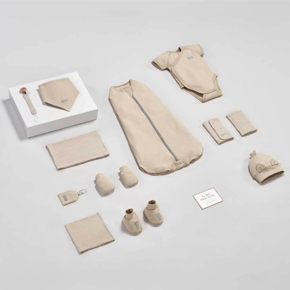 KT媽咪奶粉用品團購-KUKU PLUS竹纖羅紋成長懶人包巾禮盒16件,新生兒送禮首選,KUKU成長包巾禮盒圍兜手套腳套-細節圖4