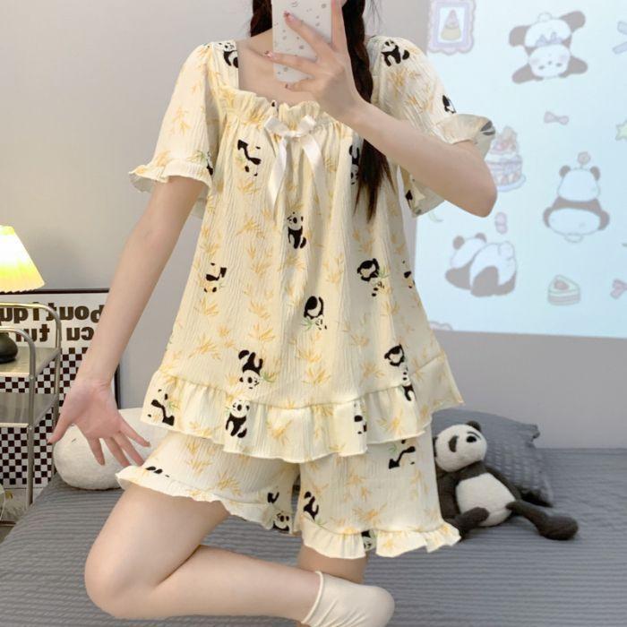 KT媽咪奶粉用品團購-夏季短袖家居服,彈力仿棉皺布睡衣套裝,女款家居服,女款公主風睡衣-細節圖7