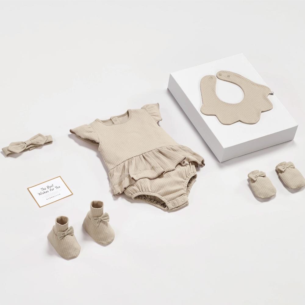 KT媽咪奶粉用品團購-KUKU PLUS竹纖羅紋紗裙包屁衣/兔裝7件組禮盒,新生兒送禮首選,KUKU女寶包屁衣禮盒兔裝-細節圖3