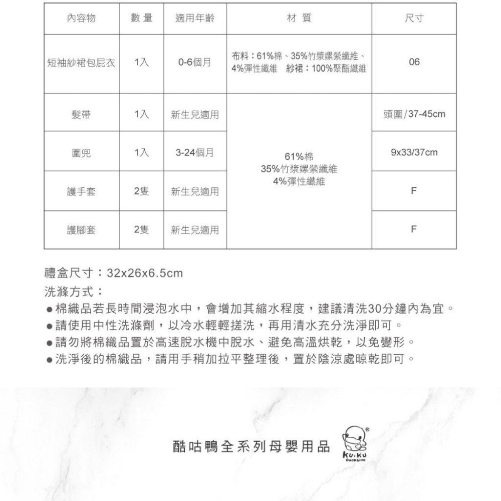 KT媽咪奶粉用品團購-KUKU PLUS竹纖羅紋紗裙包屁衣/兔裝7件組禮盒,新生兒送禮首選,KUKU女寶包屁衣禮盒兔裝-細節圖4