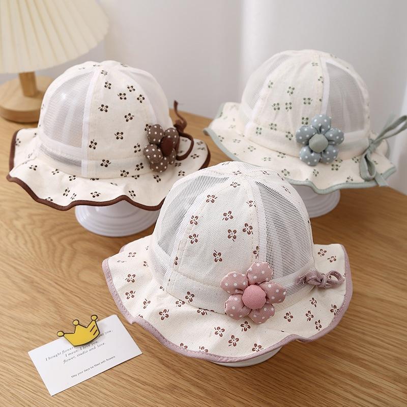 KT媽咪奶粉用品團購-春夏薄款防曬帽,女寶寶防曬漁夫帽,可愛蝴蝶結寶寶帽,女寶花朵抽繩漁夫帽,嬰兒遮陽帽,可愛花朵防曬帽-細節圖2