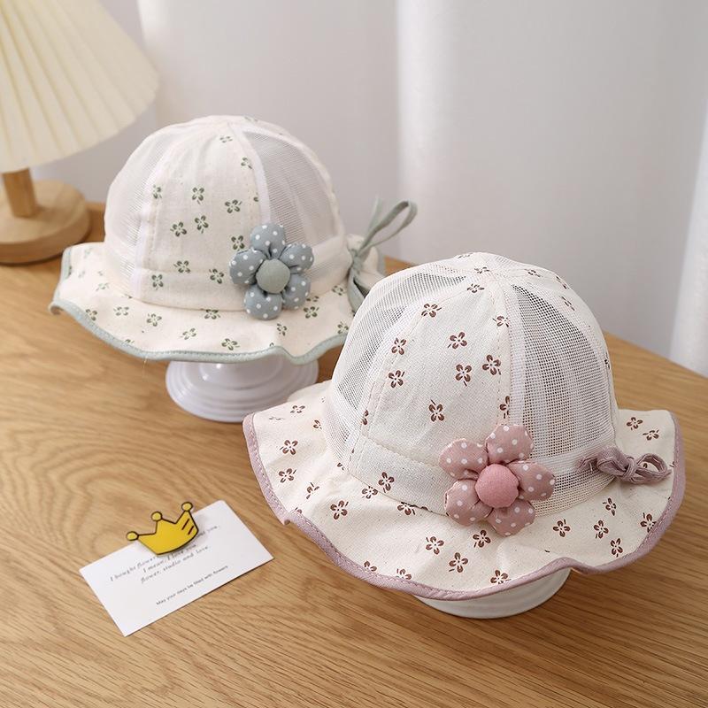 KT媽咪奶粉用品團購-春夏薄款防曬帽,女寶寶防曬漁夫帽,可愛蝴蝶結寶寶帽,女寶花朵抽繩漁夫帽,嬰兒遮陽帽,可愛花朵防曬帽-細節圖3