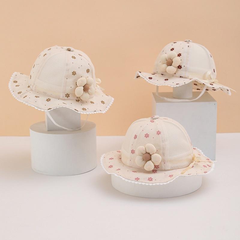 KT媽咪奶粉用品團購-春夏薄款防曬帽,女寶寶防曬漁夫帽,可愛蝴蝶結寶寶帽,女寶花朵抽繩漁夫帽,嬰兒遮陽帽,可愛花朵防曬帽-細節圖2