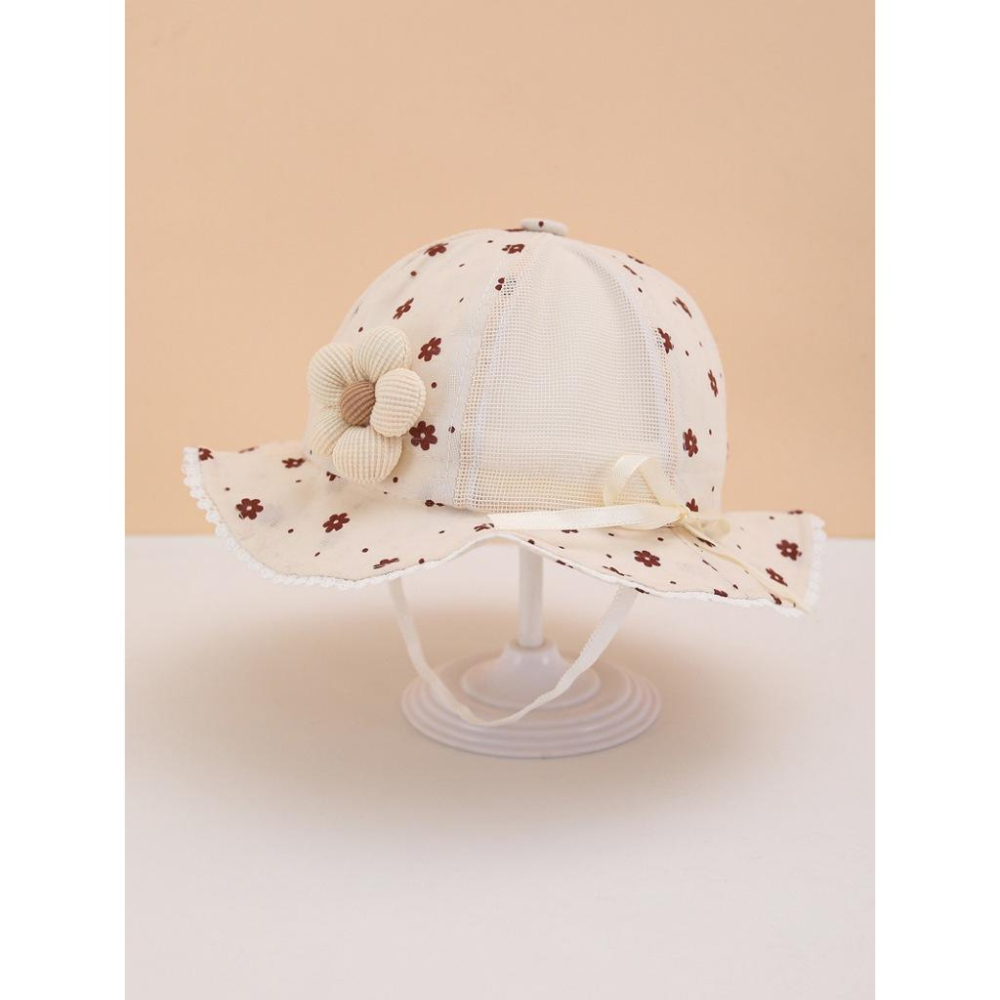 KT媽咪奶粉用品團購-春夏薄款防曬帽,女寶寶防曬漁夫帽,可愛蝴蝶結寶寶帽,女寶花朵抽繩漁夫帽,嬰兒遮陽帽,可愛花朵防曬帽-細節圖4