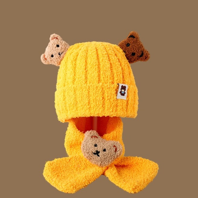 KT媽咪奶粉用品團購-現貨,嬰幼兒小熊造型保暖帽,嬰幼兒保暖帽,超萌熊熊帽子+圍巾,寶寶秋冬保暖帽,秋冬保暖套組-規格圖1