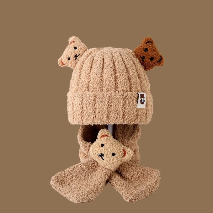 KT媽咪奶粉用品團購-現貨,嬰幼兒小熊造型保暖帽,嬰幼兒保暖帽,超萌熊熊帽子+圍巾,寶寶秋冬保暖帽,秋冬保暖套組-規格圖1