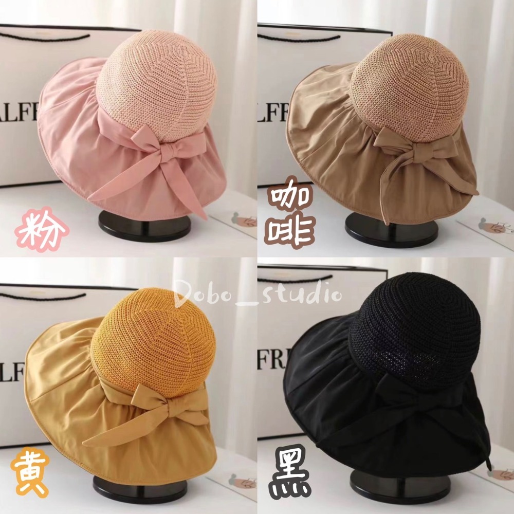 鳥我一下好嗎🍀蝴蝶結遮陽帽 韓版夏天遮陽帽 百搭太陽帽 防曬帽 夏季 空頂帽 防曬遮陽帽 女遮陽帽 防晒帽 大頭圍帽-細節圖2